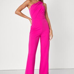 NWOT Devoted to Fun Hot Pink One-Shoulder Sleeveless Jumpsuit